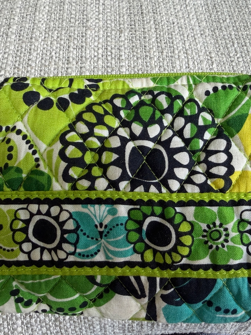 Vera Bradley Lime Green, Teal & Black Quilted Cosmetic Pouch
